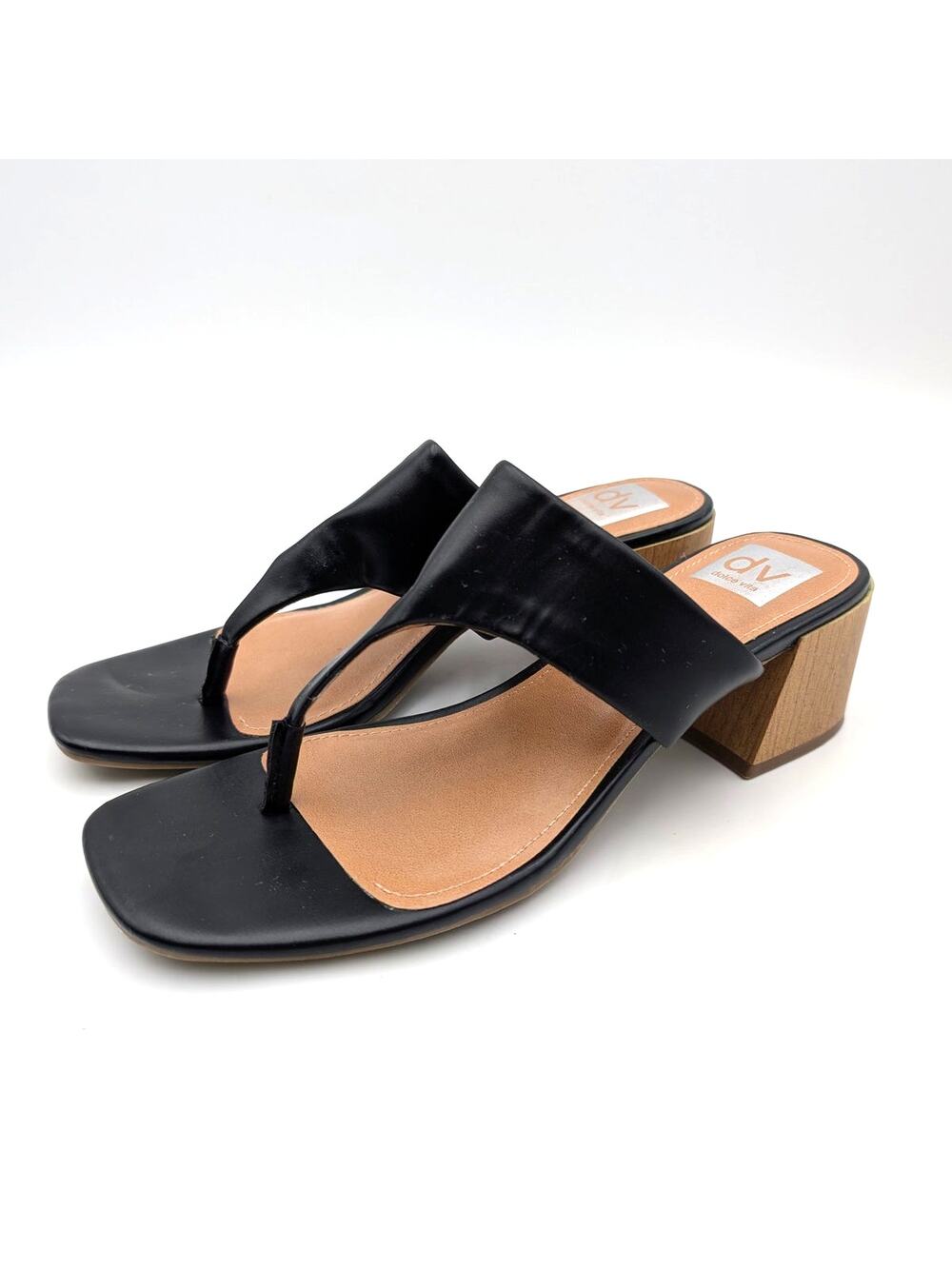 DV Dolce Vita Sammara Thong Block Heel Sandals Women's Black Size US9 EU39.5